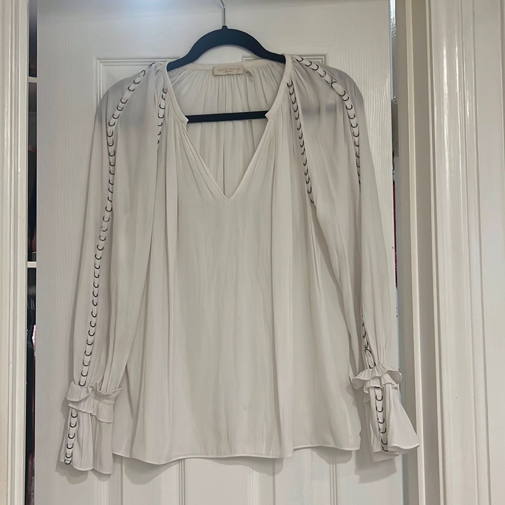 Ramy Brook XS White Long Sleeved Blouse with Chain Detailing